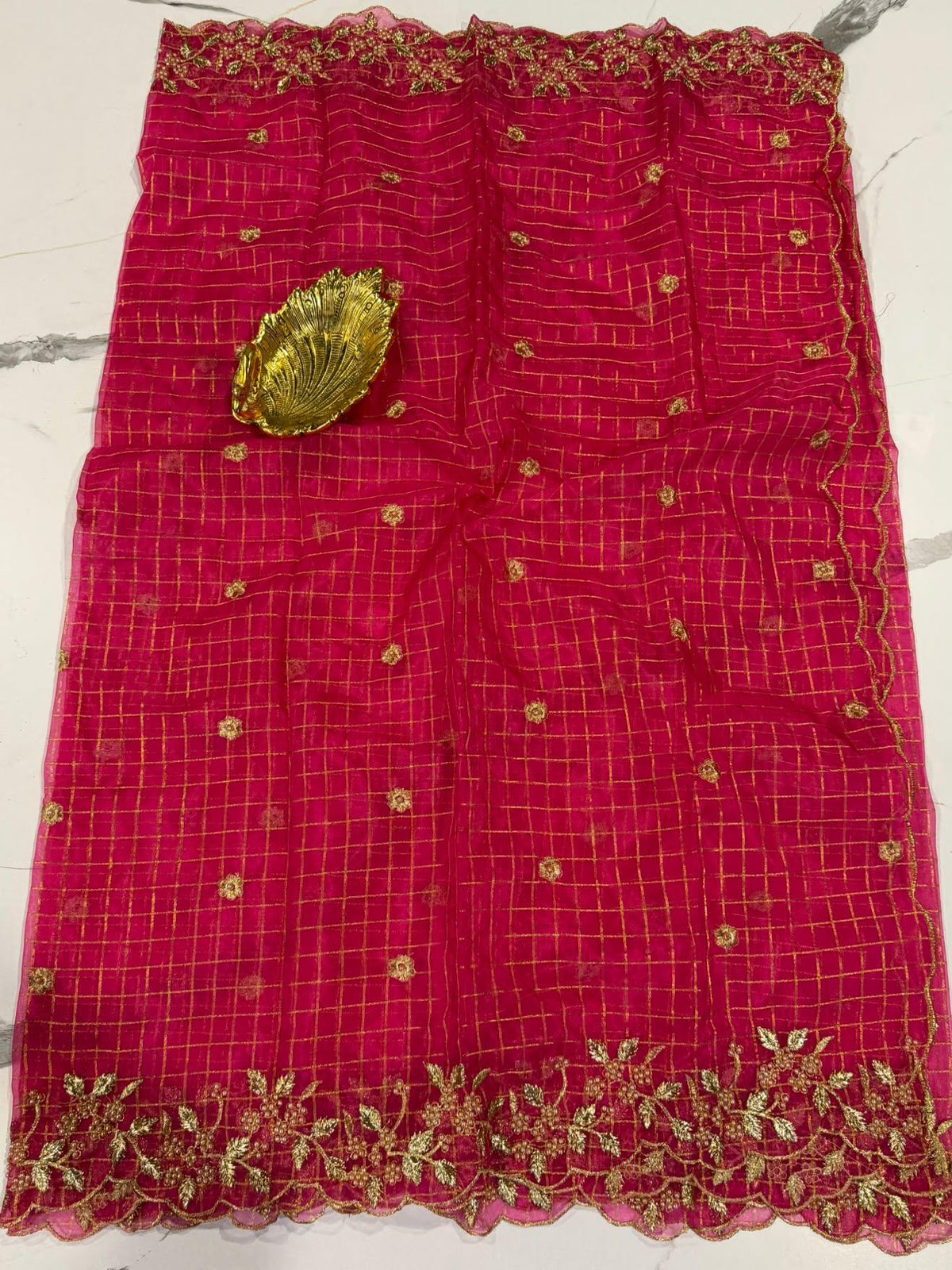 Rani Pink Organza cut work dupatta