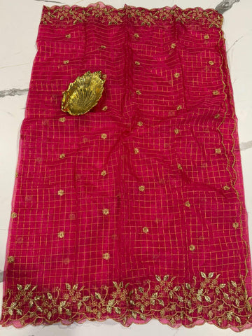 Rani Pink Organza cut work dupatta