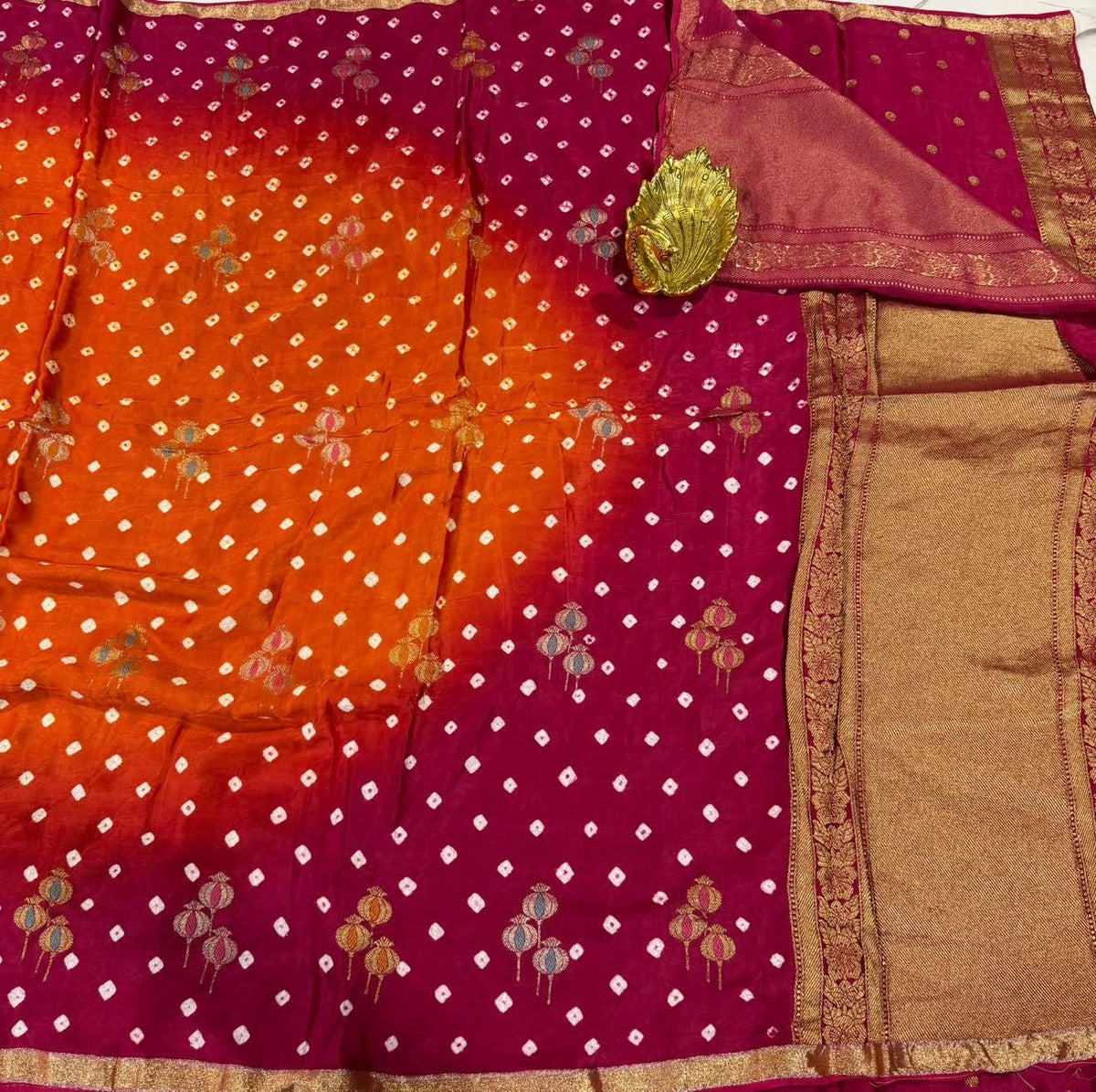 MH-4950 Pink nd Orange colour Mashru Bandija Saree