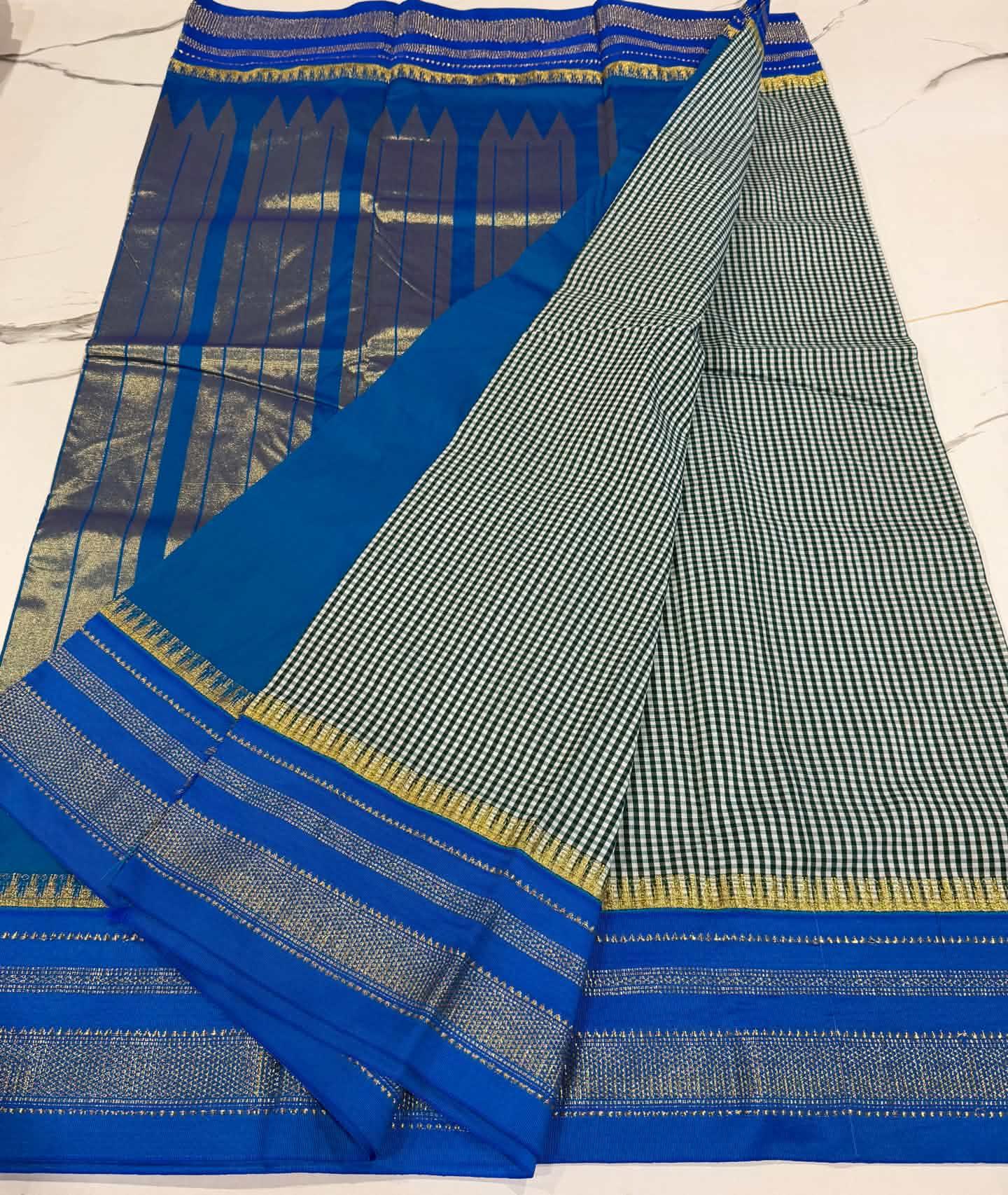 LD-N22 narayanapeta checks sarees dark green and blue saree