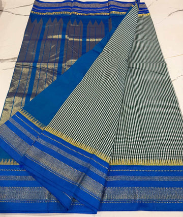 LD-N22 narayanapeta checks sarees dark green and blue saree