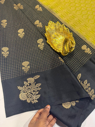 L-2050 Pesara green nd Black colour Georgette satin borders saree