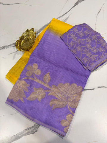 2W-2350 Yellow nd lavender colour Mysore ho Crepe saree