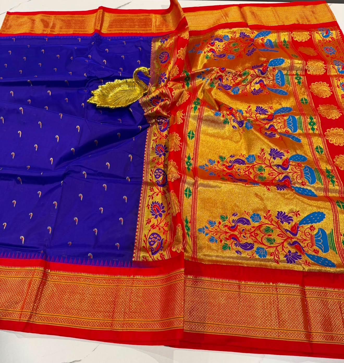 LD-N9 narayanapeta semi pattu dark blue and red colour saree