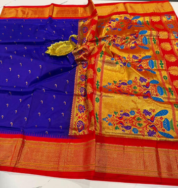 LD-N9 narayanapeta semi pattu dark blue and red colour saree