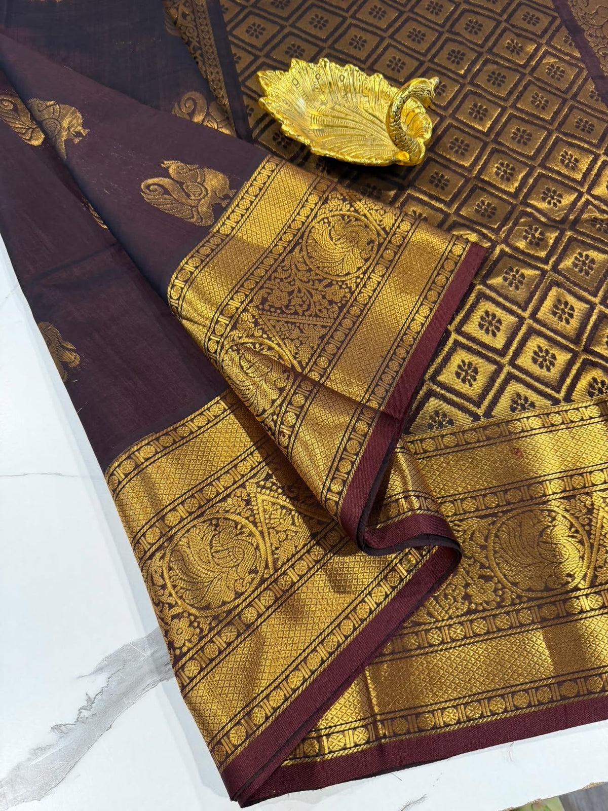 G-4200 Chocolate Colour Pure Handloom Mangalagiri Pattu saree