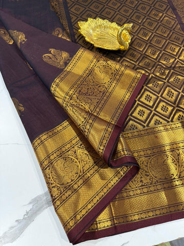 G-4200 Chocolate Colour Pure Handloom Mangalagiri Pattu saree