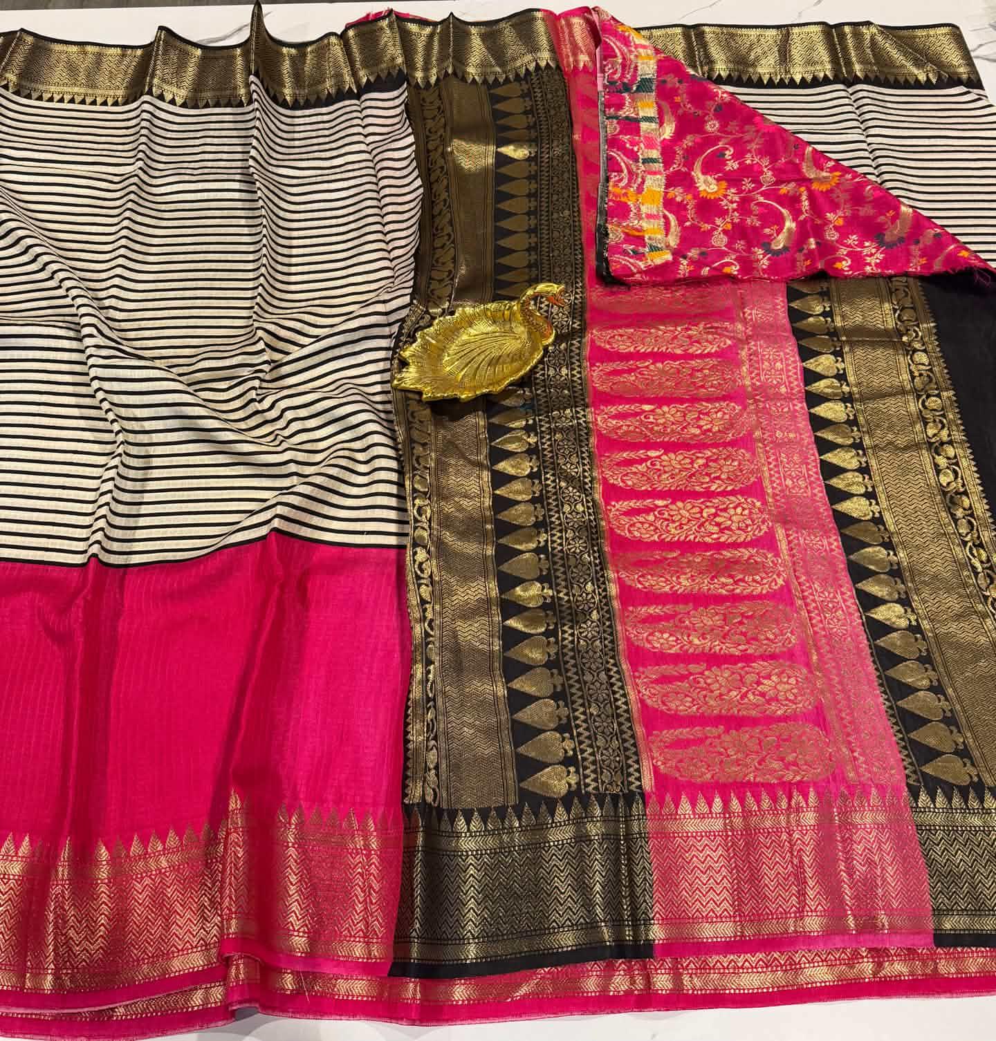 LD-2650 Ganga Jamuna saree black and pink saree