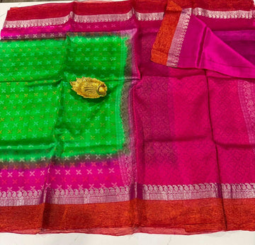 Dp-5900 green  & pink dupion pattu