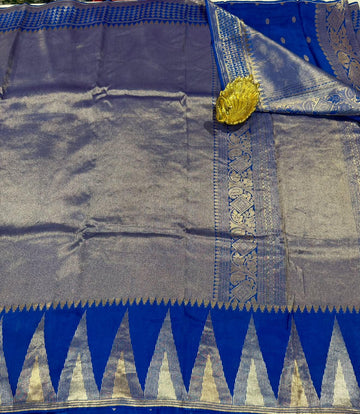 MS-4600 Navy blue colour Temple tissue saree