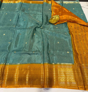 VKC2149BB - Sage green n yellow  colour Brdr Vintage Kanchi saree