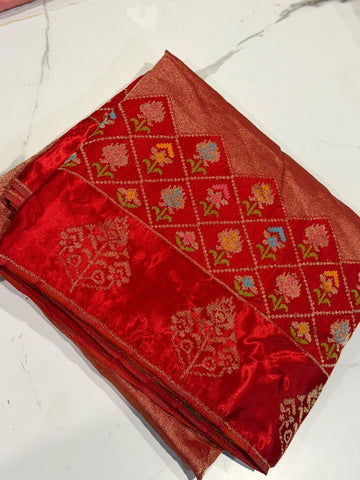 S-3200 Red colour Kanchi tissue saree