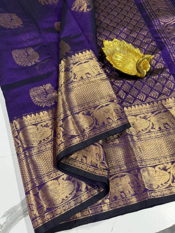 G-4200 Brinjal Colour Pure Handloom Mangalagiri Pattu saree