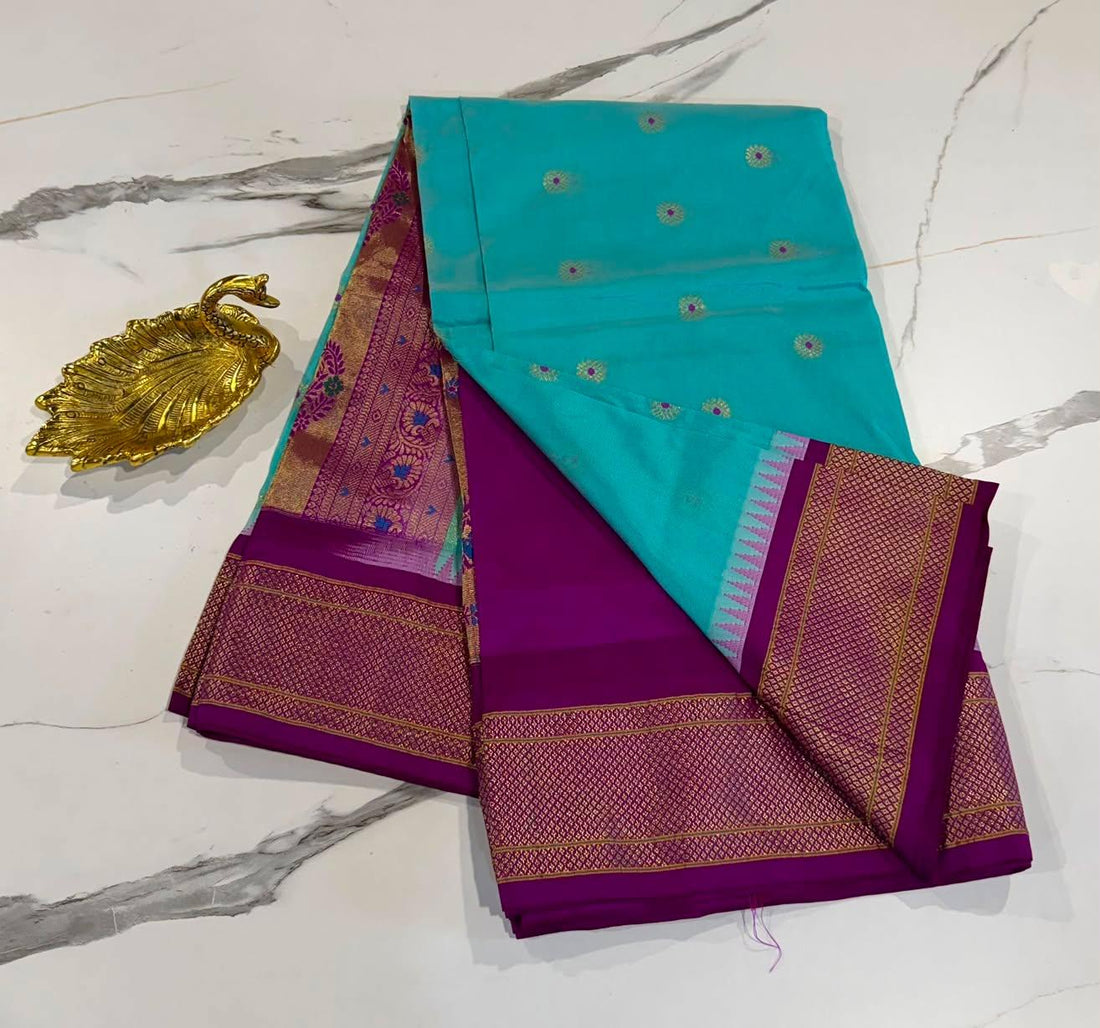 Ld-N9 Narayanapet semi pattu blue and megentha saree
