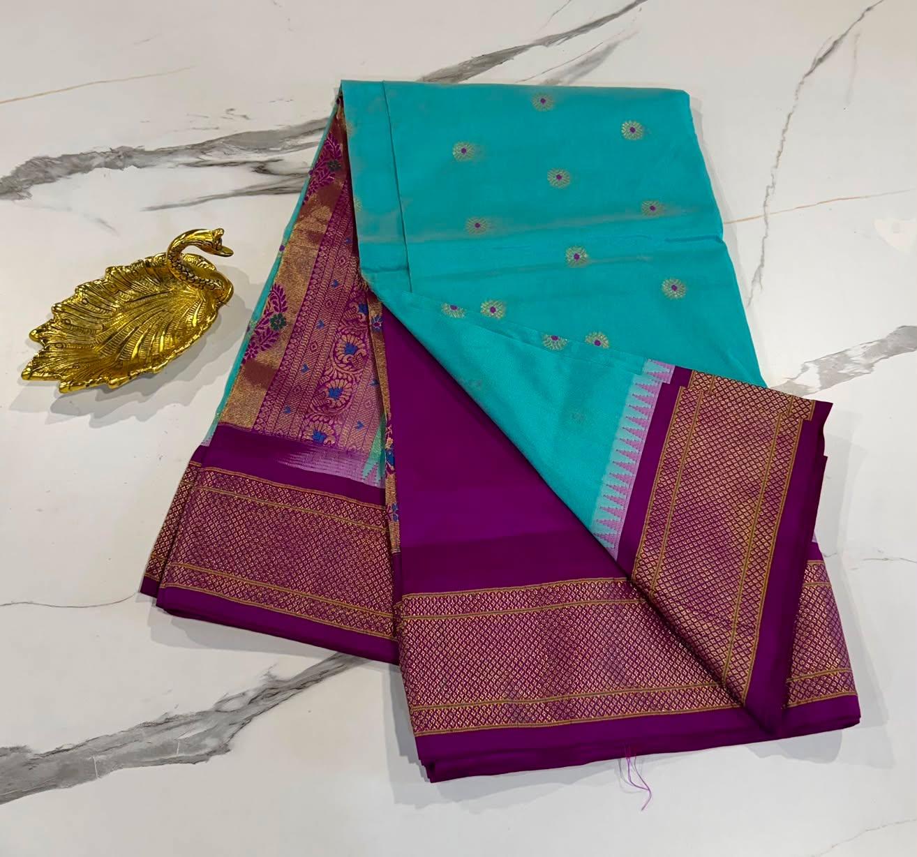 Ld-N9 Narayanapet semi pattu blue and megentha saree