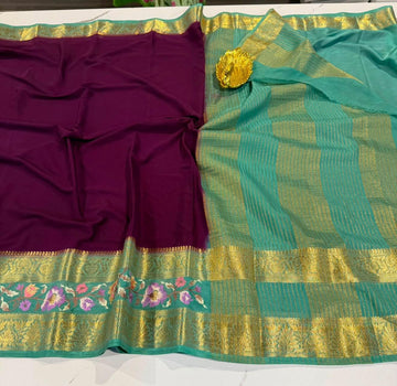 LD-M2 megentha & sea blue sarees semi Mysore sarees