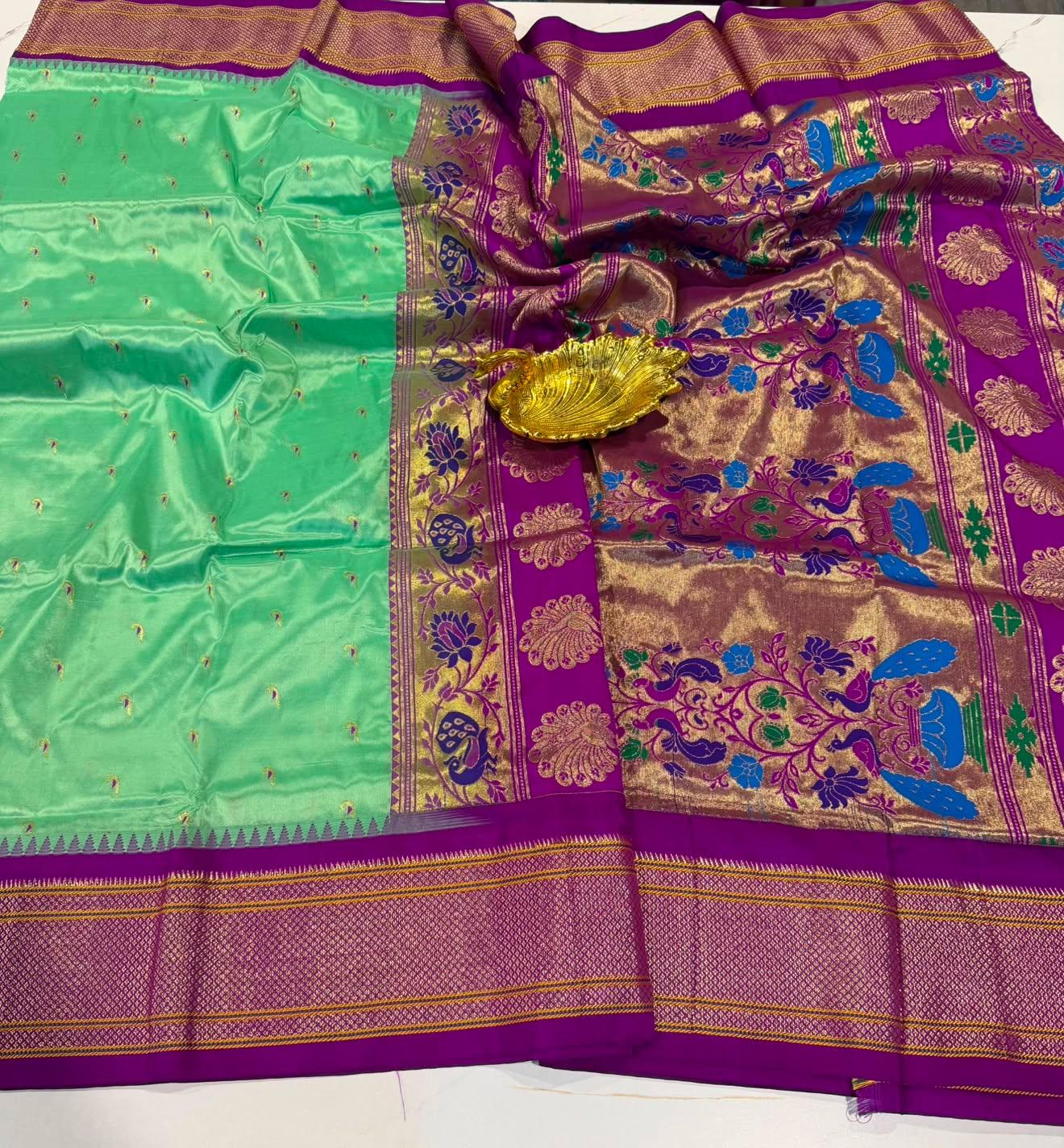 LD-N9 narayanapeta semi pattu green and mengentha saree