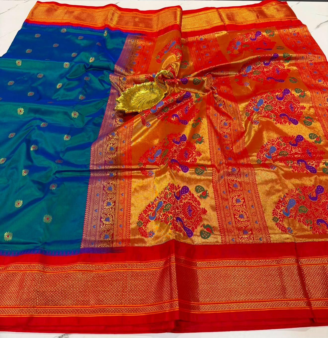 LD-N9 narayanapeta semi pattu rama green and red saree