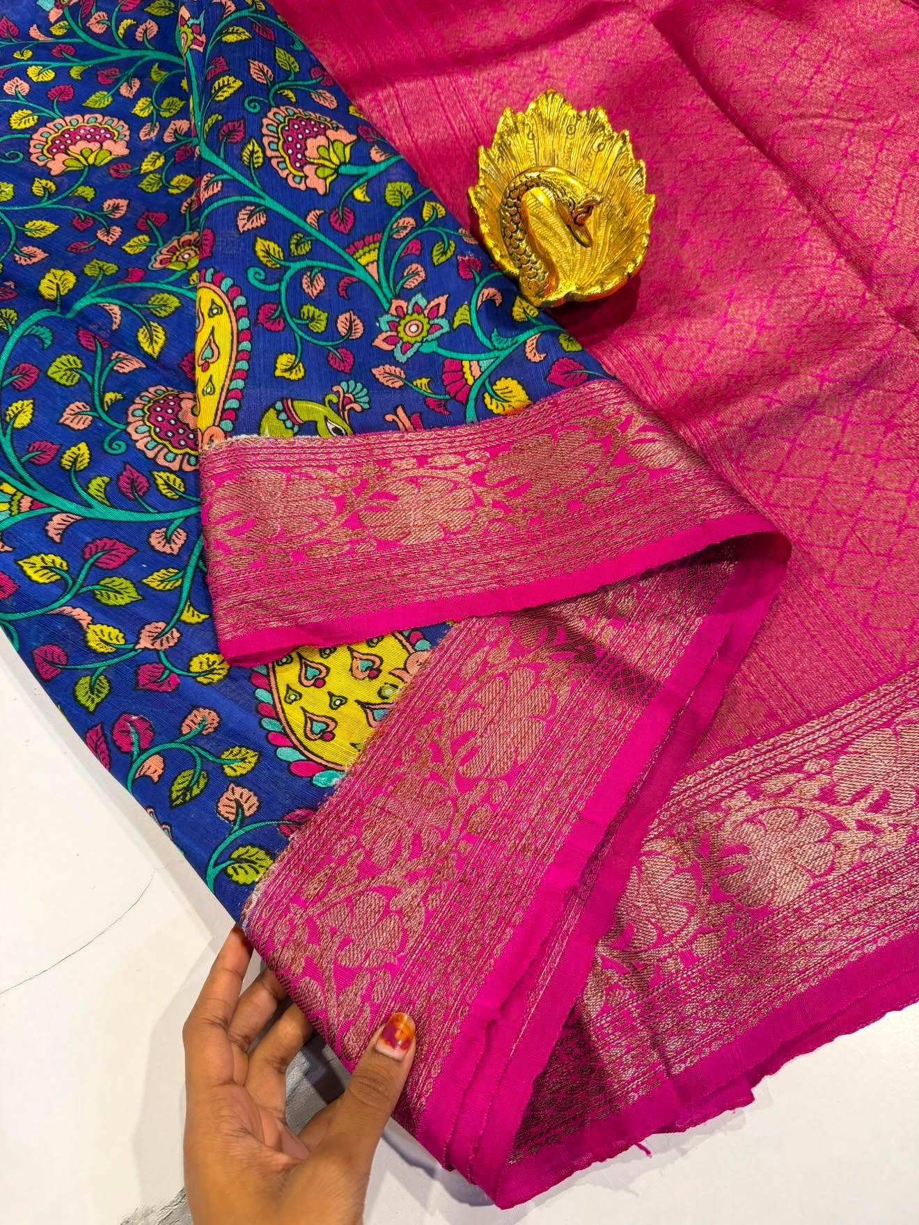 Dp-5900 blue & pink dupion pattu