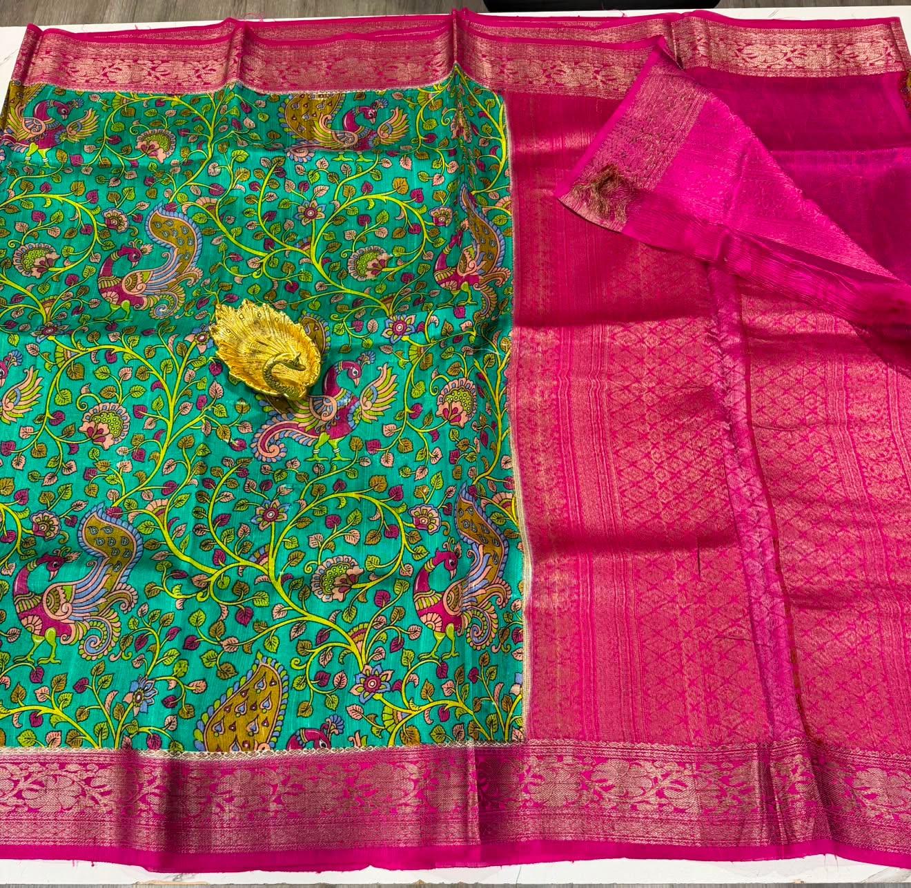 Dp-5900 sea blue & pink dupion pattu