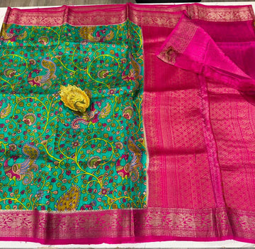 Dp-5900 sea blue & pink dupion pattu