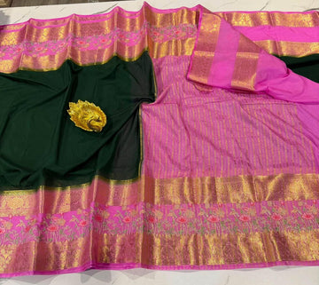 LD-M2 green  & pink semi Mysore saree