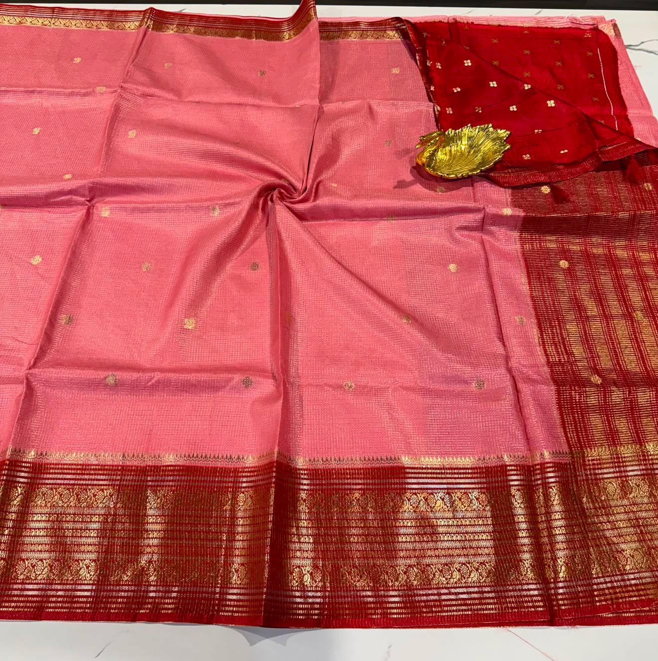 VKC2149BB - Baby pink n red colour Brdr Vintage Kanchi saree