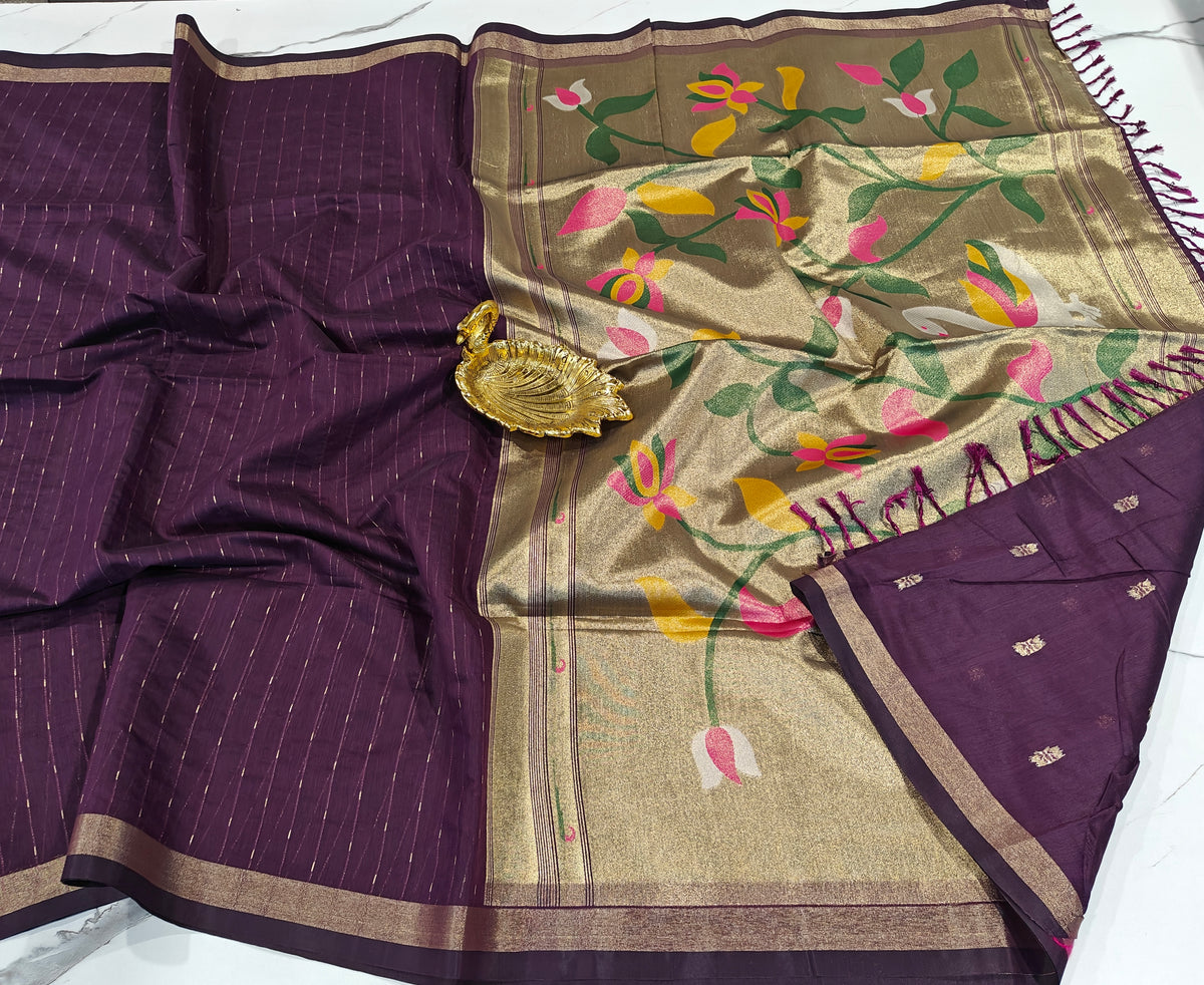 MJ-1150 Dark wine colour Lenin Jamdani saree