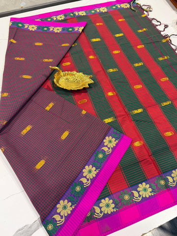 KC-950 pink n Green kanchi cotton saree