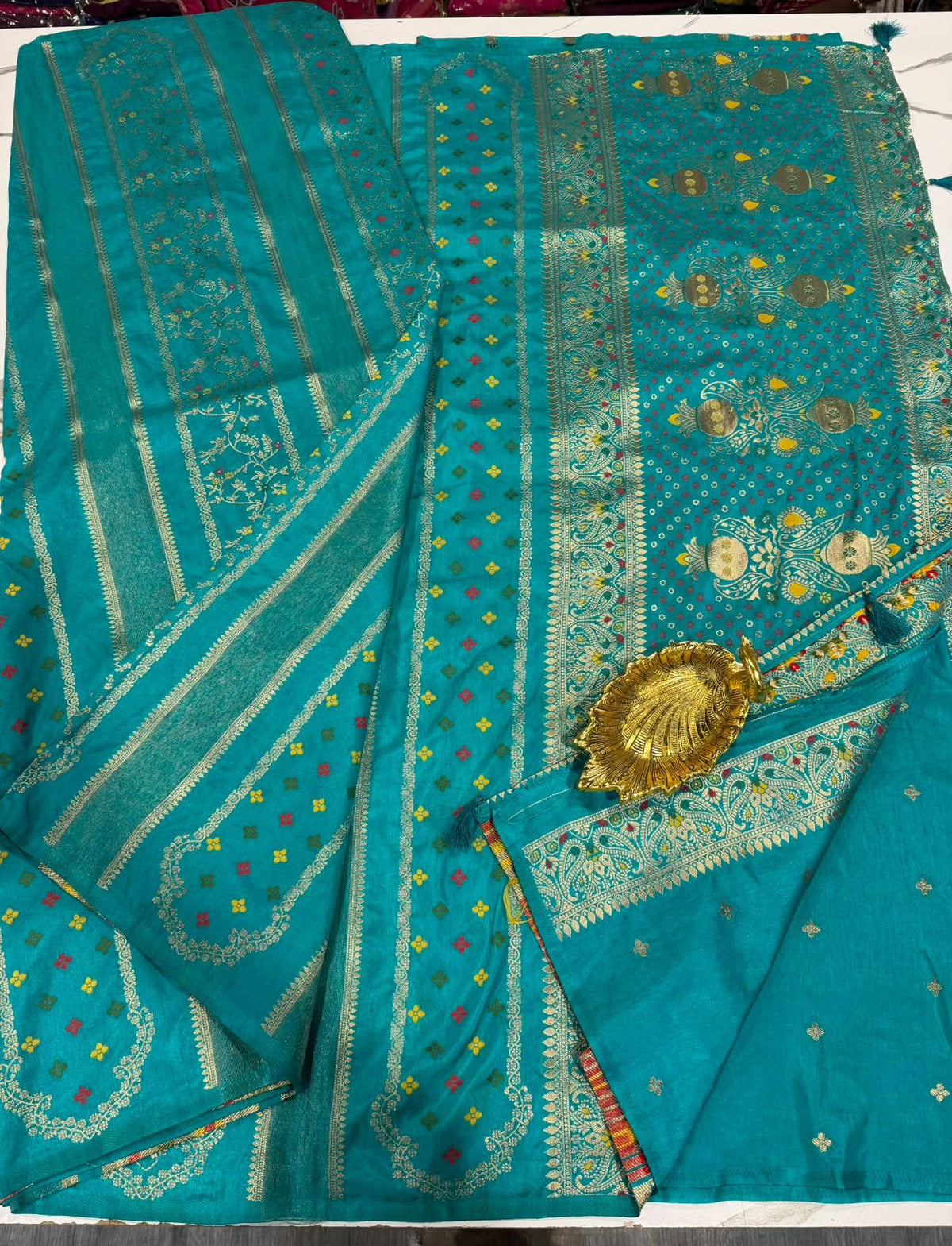 Mc-1399 Rama blue colour Moonga crepe vertical lines saree