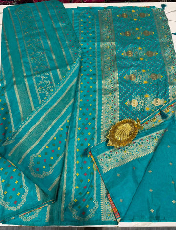 Mc-1399 Rama blue colour Moonga crepe vertical lines saree