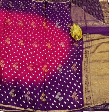 MH-4950 Violet nd Pink colour Mashru Bandija Saree