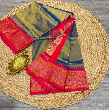 LD-N9 Grey n Pink saree Narayanapet semi pattu muniya butta