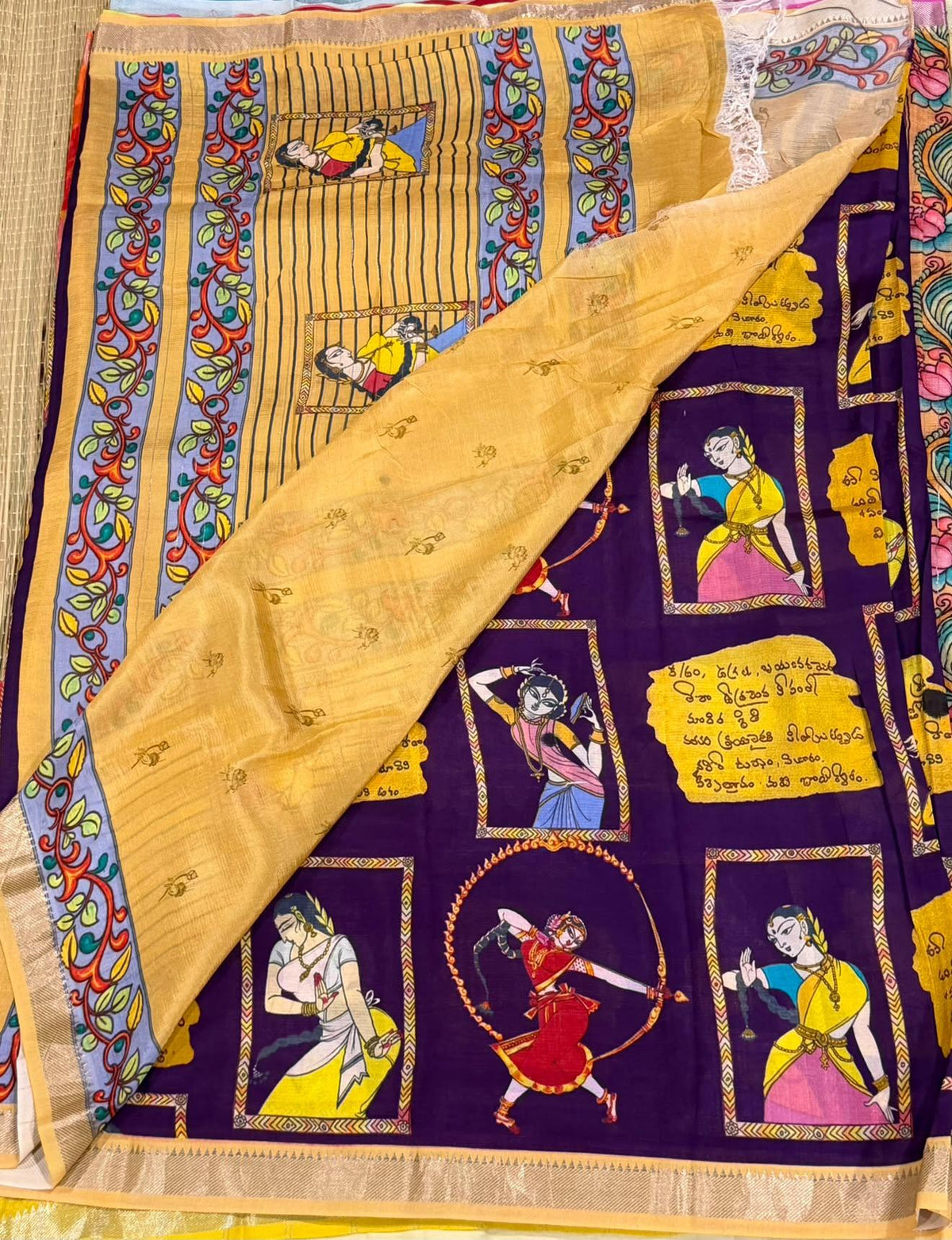 MH-33 Dark violet n light yellow colour Handloom Mangalagiri pattu saree