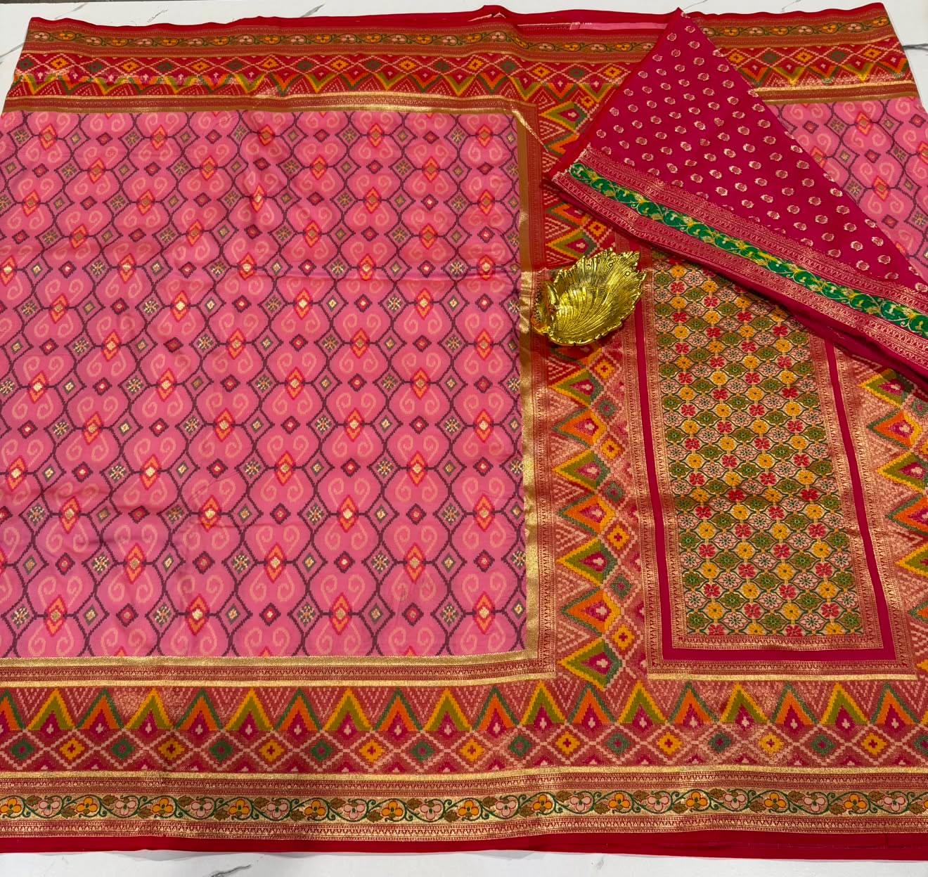TT-3750 Patola pink and pink  tissue border saree