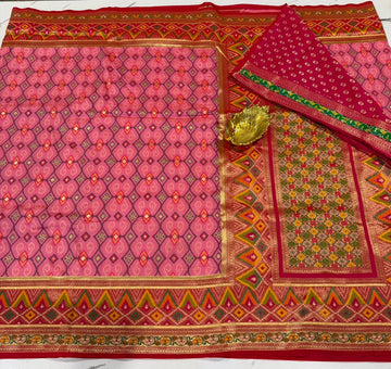 TT-3750 Patola pink and pink  tissue border saree