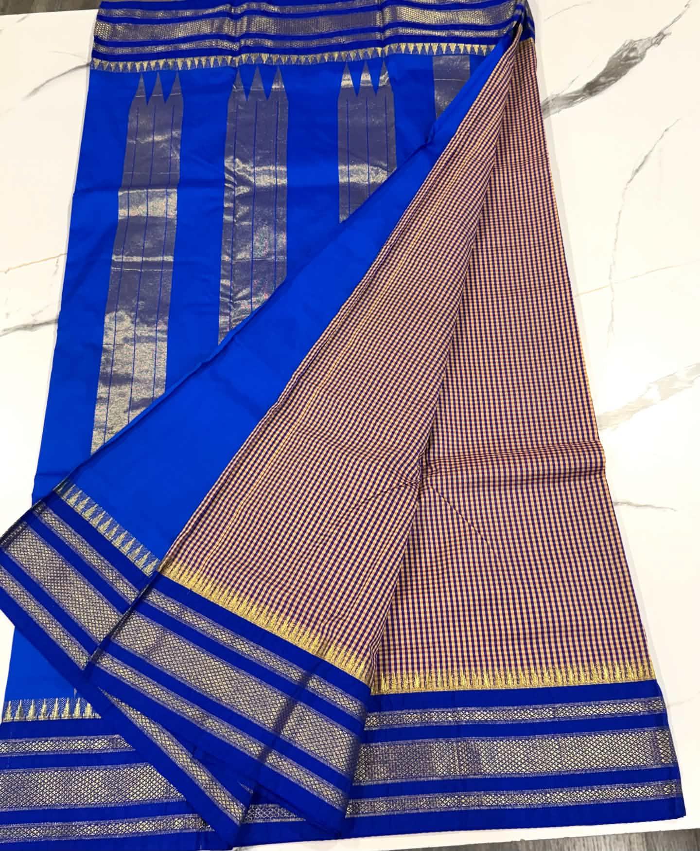 LD-N22 narayanapeta checks saree brown and blue saree
