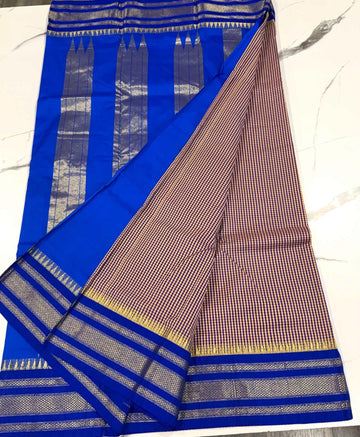 LD-N22 narayanapeta checks saree brown and blue saree
