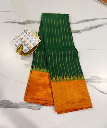 GA-14 Dark green n orange Pure silk handloom Gadwal borders sarees