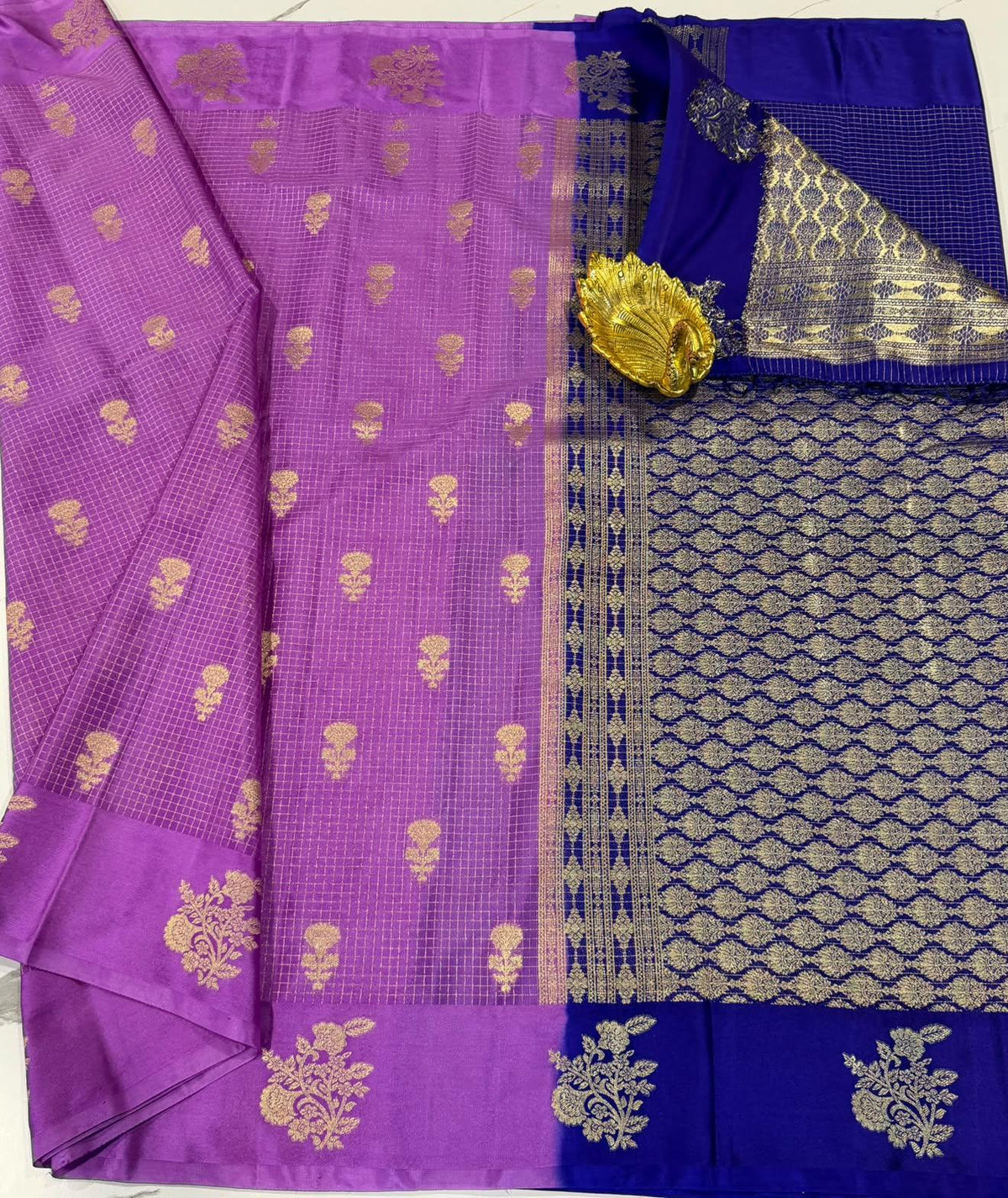 L-2050 lavender nd Violet colour Georgette satin borders saree