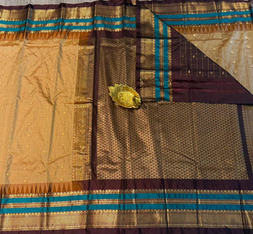 LD-G28 vintage Semi kanchi gadwal cream gold and  gap boarder with checks