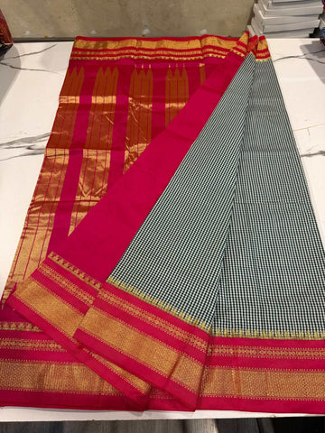 LD-N22 narayanapeta checks sarees dark green and pink saree