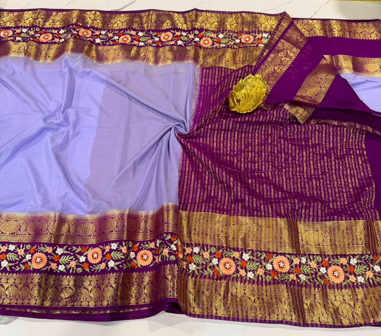 LD-M2 lavender  & wine semi Mysore saree