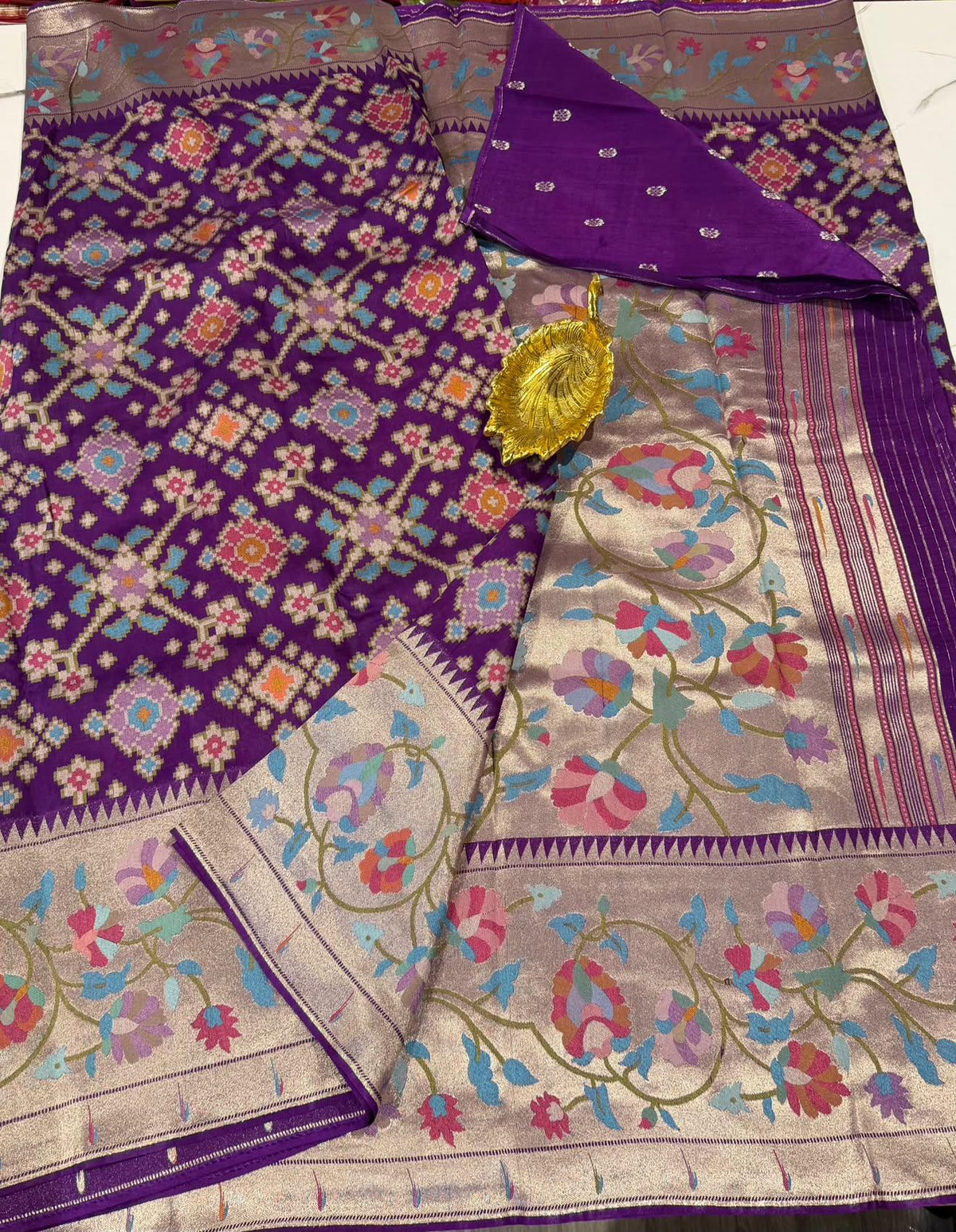 PZ-5999 Violet colour Fusion Patola paithani saree