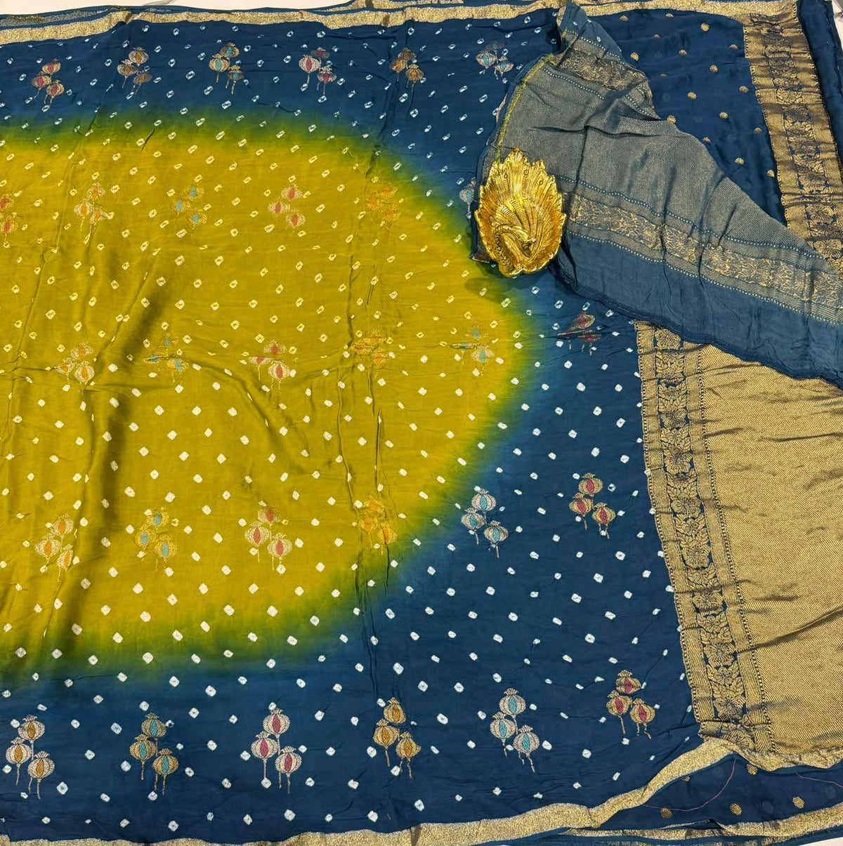 MH-4950 Peacock blue nd Pesara green colour Mashru Bandija Saree