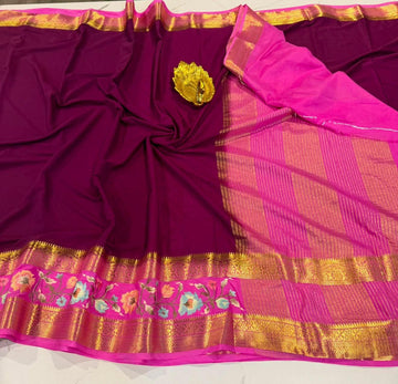LD-M2 megentha & pink  boarder sarees semi Mysore sarees