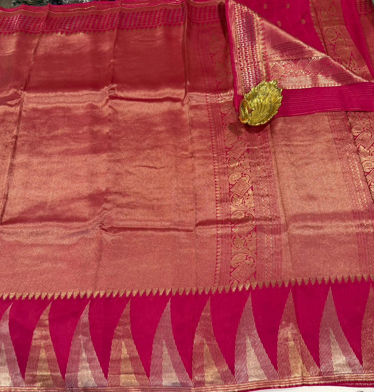 MS-4600 Rani Pink  colour Temple tissue saree