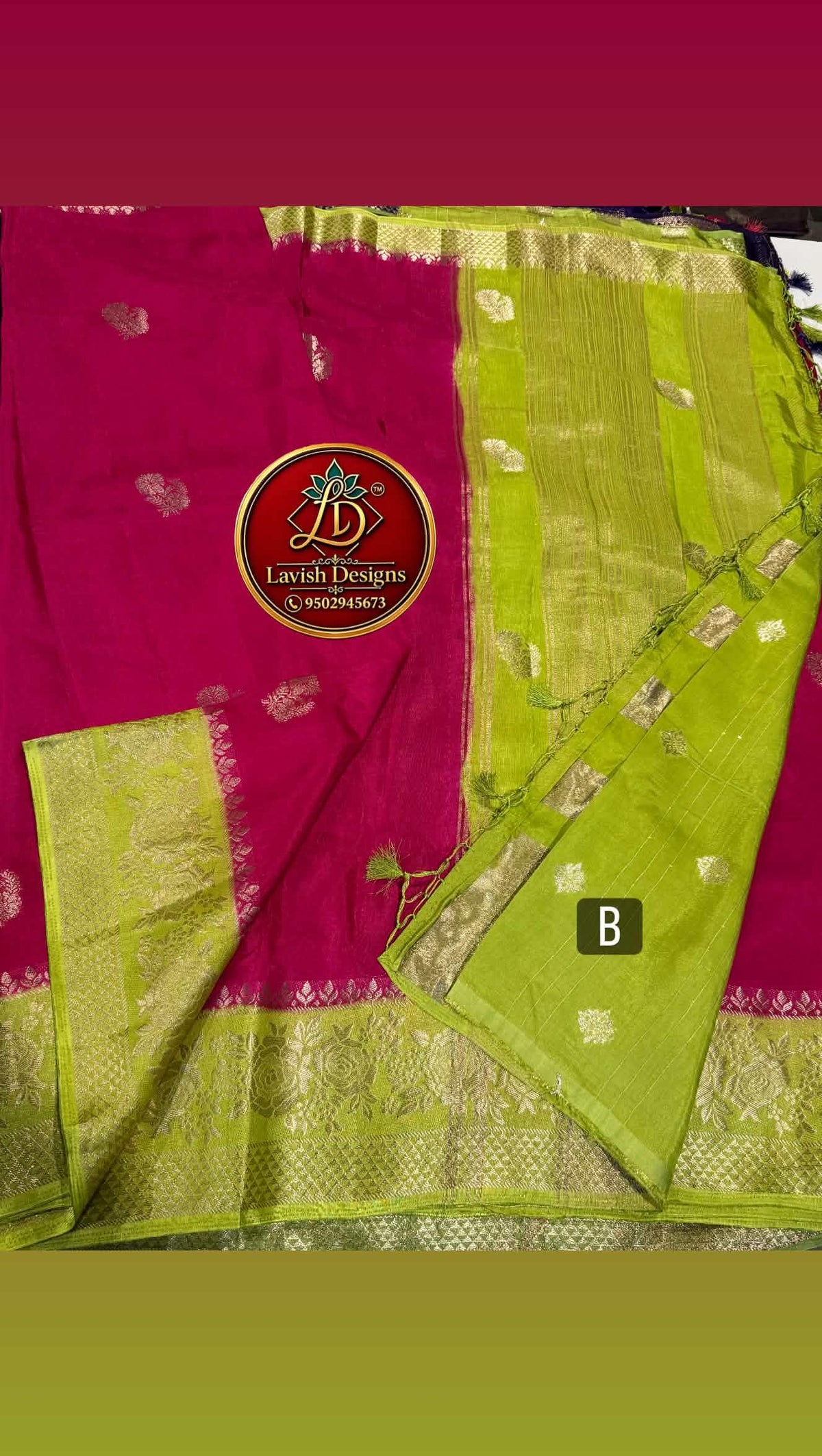 GM-1699 Pink n Pista green colour Banaras Green mango saree