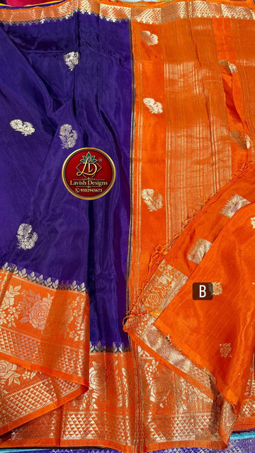 GM-1699 Dark purple nd Orange colour Banaras green mango saree