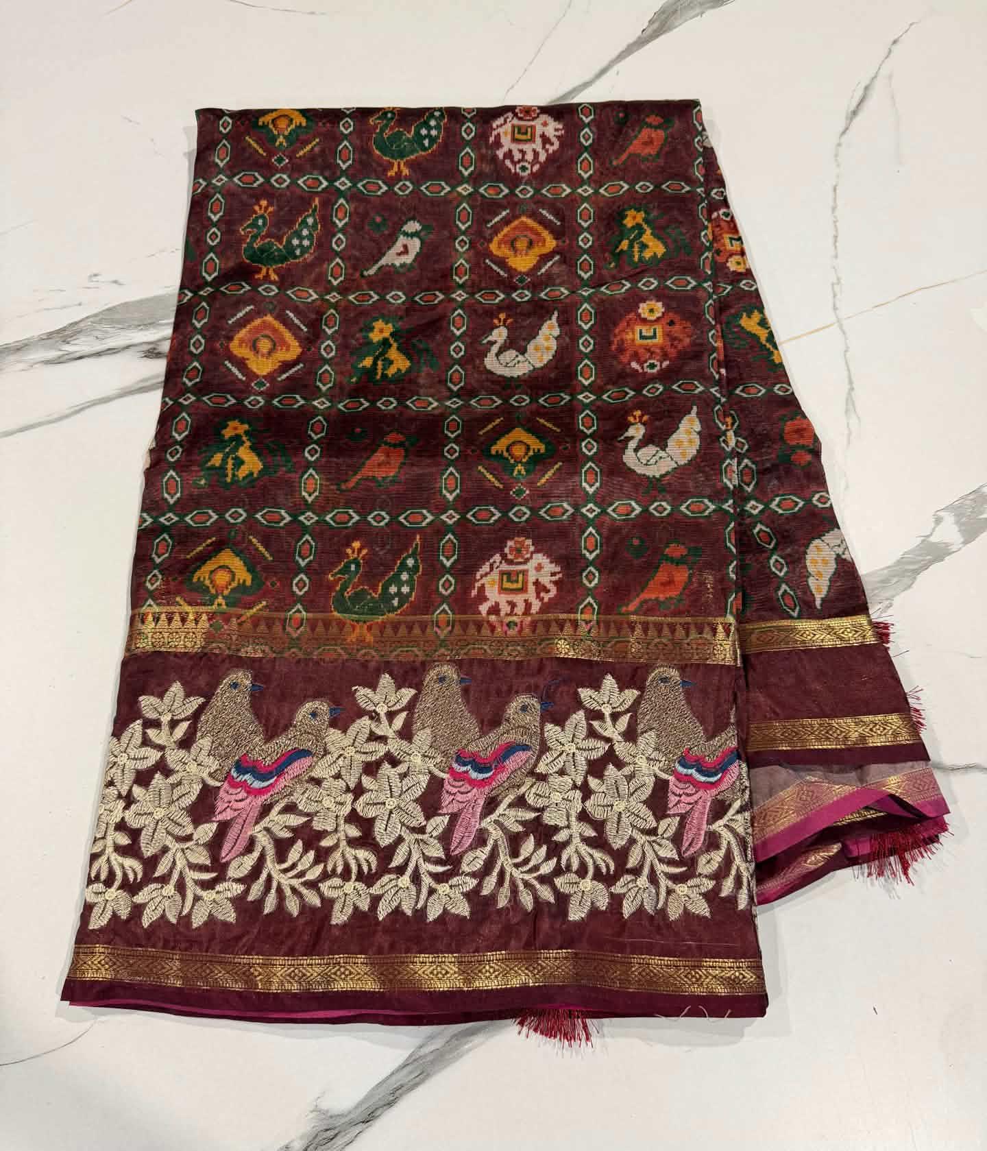 LD-P17 kora patola petit point work meroon  saree